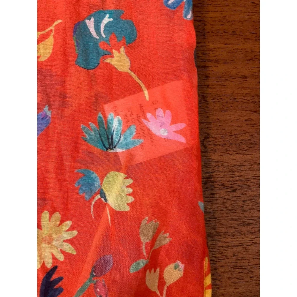 Sezane x C. Kero Floral Cotton Silk Blend Blouse Shirt Orange Daisy Print 36 EU - Picture 11 of 14